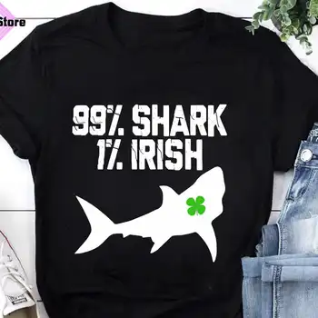 Тениска с изображение на акула-животно в Деня на Св. Патрик с ирландски трилистником Лъки Pattys Смешни