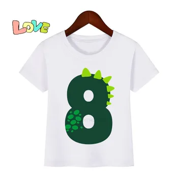 Тениска с принтом динозавър, рожден ден, Тениски с цифри динозаврите На рожден ден, забавен подарък за момичета и момчета, тениска за подарък