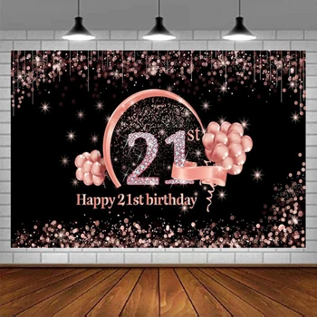Фон за снимки, женски плакати, Розово злато, Честит 21-годишният фон за партито по случай 21-ия рожден ден, Банер, декор Фотобудки