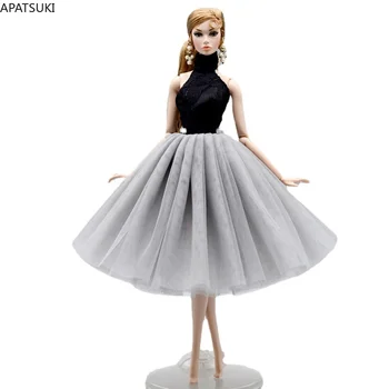 Черно-сиво, модерно балетное рокля с висока воротом за танци на кукли Барби, на 4-слойная пола, вечерна рокля, облекло за кукли 1/6, аксесоари за кукли